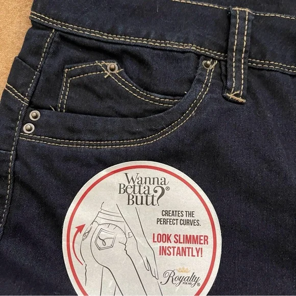 Royalty For Me Wanna Betta Butt? Dark Blue Stretch Slim Fit Anklet Jeans Size 12 - Picture 4 of 16